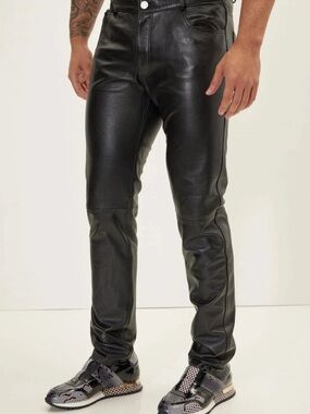 Ron Tomson Men’s Genuine Lambskin Leather Pats In Black Sz 34x30 NWOT